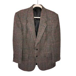 Oakton Ltd Mens Size 42R Sports Coat Multi Color Houndstooth Wool Blazer Vintage
